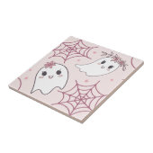 Niedliches Halloween Ghost & Spiderweb Muster (2) Fliese (Seite)
