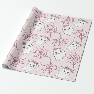 Niedliches Halloween Ghost & Spiderweb Muster (2) Geschenkpapier