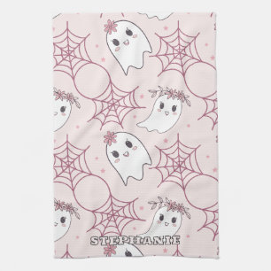 Niedliches Halloween Ghost & Spiderweb Muster (2) Geschirrtuch