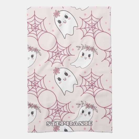 Niedliches Halloween Ghost & Spiderweb Muster (2) Geschirrtuch (Vertikal)