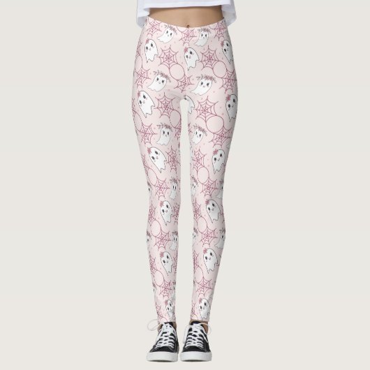 Niedliches Halloween Ghost & Spiderweb Muster (2) Leggings (Vorderseite)