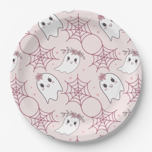 Niedliches Halloween Ghost & Spiderweb Muster (2) Pappteller (Vorderseite)