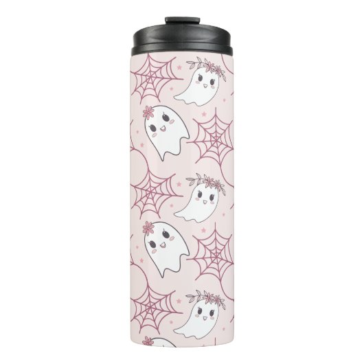 Niedliches Halloween Ghost & Spiderweb Muster (2) Thermosbecher (Vorderseite)