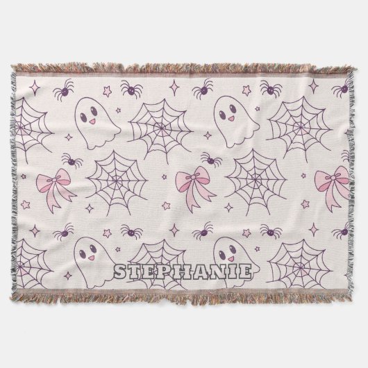 Niedliches Halloween Ghost & Spiderweb Muster Decke (Vorderseite)