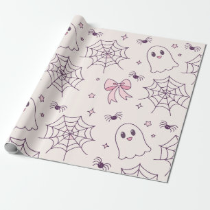 Niedliches Halloween Ghost & Spiderweb Muster Geschenkpapier