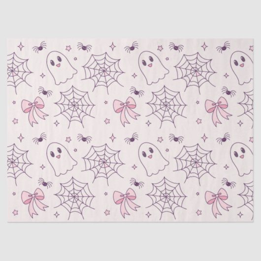 Niedliches Halloween Ghost & Spiderweb Muster Seidenpapier (Vorderseite)