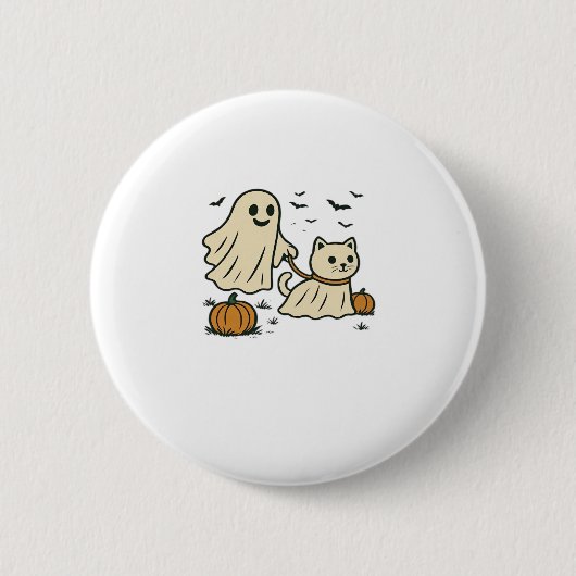 Niedliches Halloween Ghost Walking Ghost Cat Class Button (Vorderseite)
