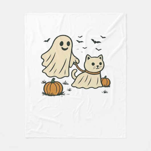Niedliches Halloween Ghost Walking Ghost Cat Class Fleecedecke (Vorderseite)