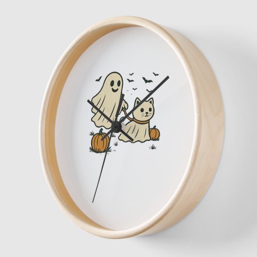 Niedliches Halloween Ghost Walking Ghost Cat Class Uhr (Winkel)