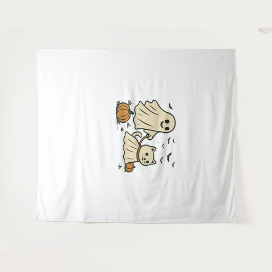 Niedliches Halloween Ghost Walking Ghost Cat Class Wandteppich (Vorderseite (Horizontal))