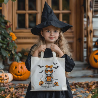 Niedliches Halloween-Girl mit Orange Bow Tragetasche