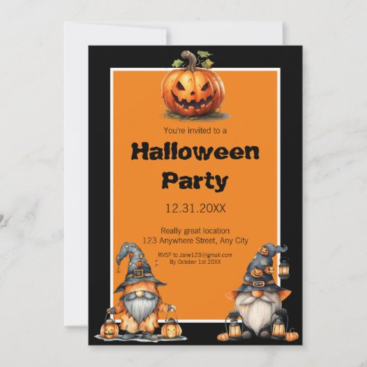 Niedliches Halloween-Gnome Einladung (Vorderseite)