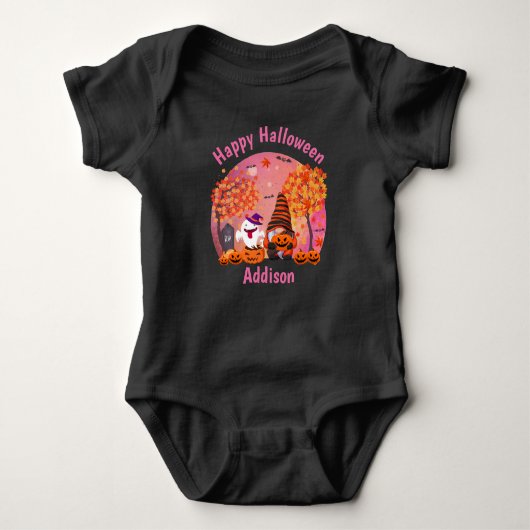 Niedliches Halloween Gnome und Geist mit Text Girl Baby Strampler (Vorderseite)