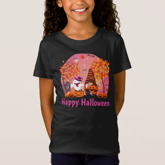Niedliches Halloween Gnome und Geist mit Text Girl T-Shirt (Vorderseite)