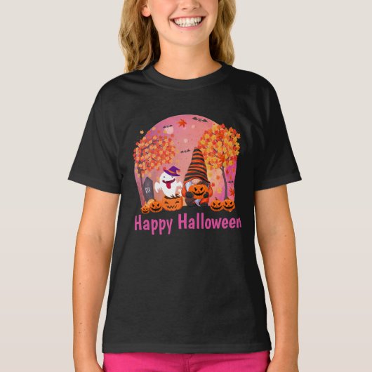 Niedliches Halloween Gnome und Geist mit Text Girl T-Shirt (Vorderseite)