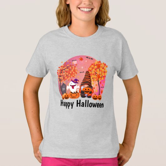 Niedliches Halloween Gnome und Geist mit Text Girl T-Shirt (Vorderseite)