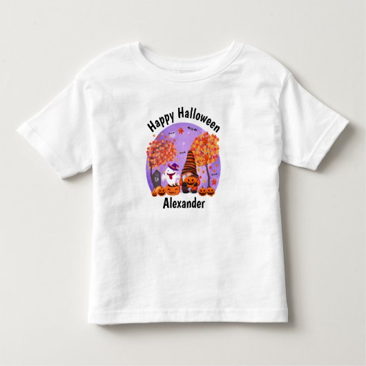 Niedliches Halloween-Gnome und Geist mit Text Kleinkind T-shirt (Vorderseite)