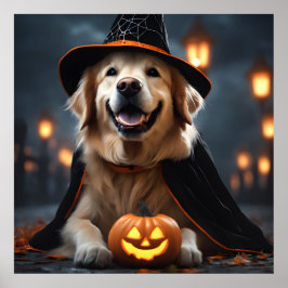 Niedliches Halloween Golden Retriever Herbst Poster