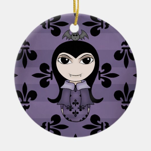 Niedliches Halloween Gotische Vampirmädchen in lil Keramik Ornament (Vorne)