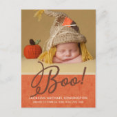 Niedliches Halloween Herbst Baby Birth Foto Ankündigungspostkarte (Vorderseite)