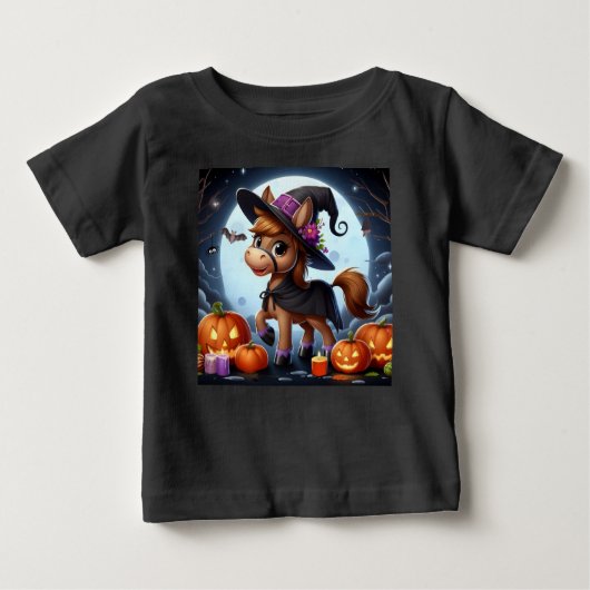 Niedliches Halloween-/Herbstpferd, Fledermaus und  Baby T-shirt (Vorderseite)