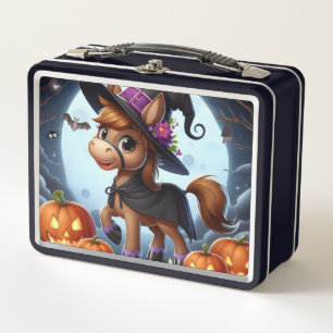Niedliches Halloween-/Herbstpferd, Fledermaus und  Metall Brotdose