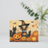 Niedliches Halloween Hexe 5 Postkarte (Stehend Vorderseite)