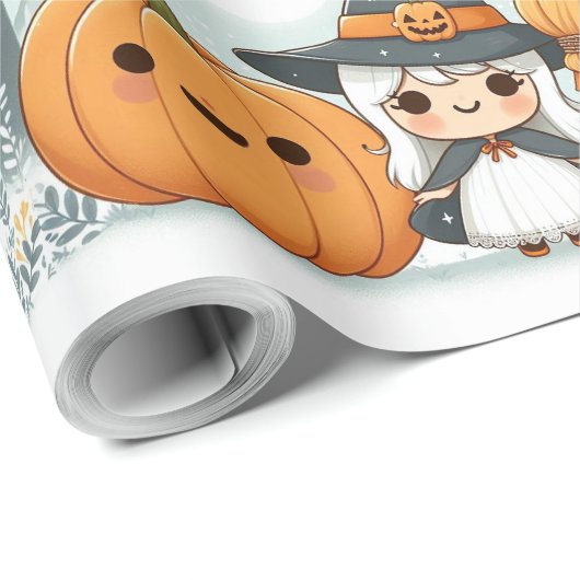 Niedliches Halloween Hexe Geschenkpapier (Rolleneckpunkt)