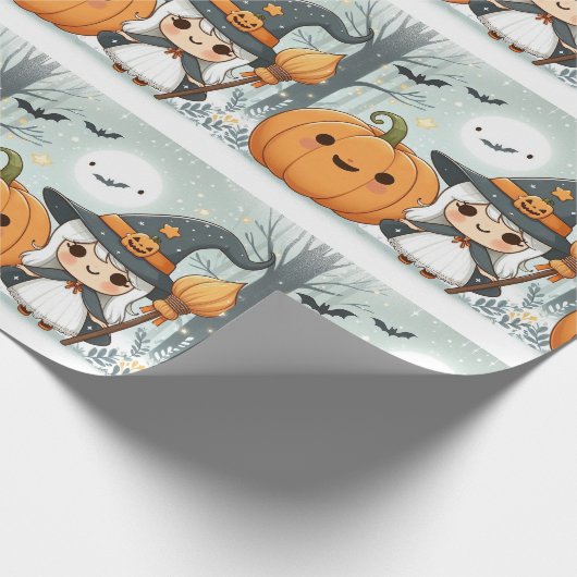 Niedliches Halloween Hexe Geschenkpapier (Ecke)