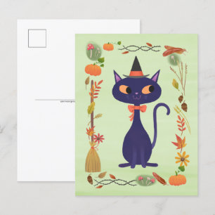 Niedliches Halloween Hexenkatze Postkarte