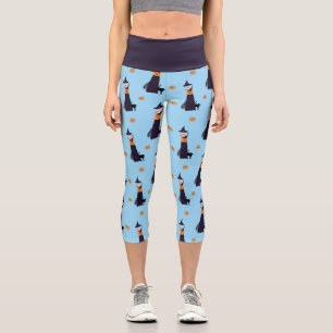 Niedliches Halloween Hexenkürbis-Katzenmuster Capri Leggings