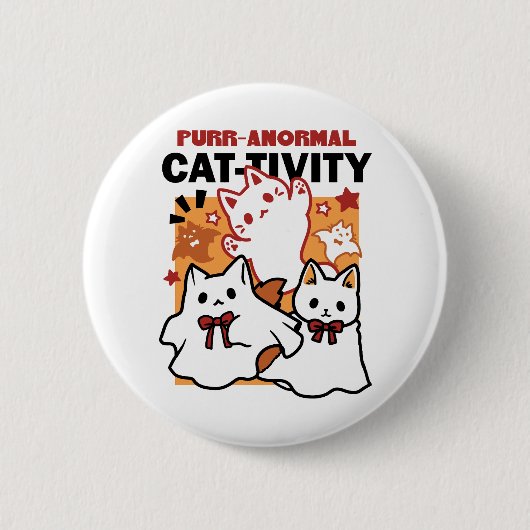 Niedliches Halloween-Katzen-Design im puranormalen Button (Vorderseite)