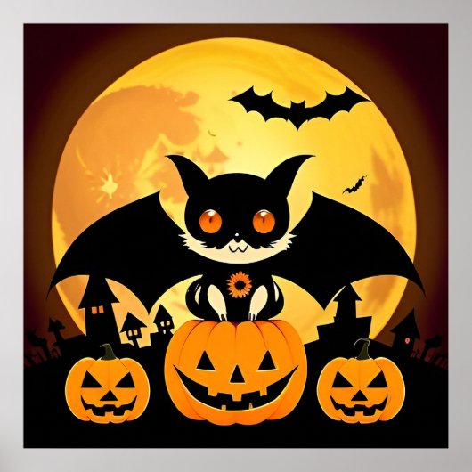 Niedliches Halloween-Katzenzeichen mit Pumpkins Poster (Vorne)