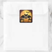 Niedliches Halloween-Katzenzeichen mit Pumpkins Quadratischer Aufkleber (Tasche)