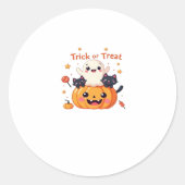 Niedliches Halloween - Kawaii Ghost und Black Cats Runder Aufkleber (Vorderseite)