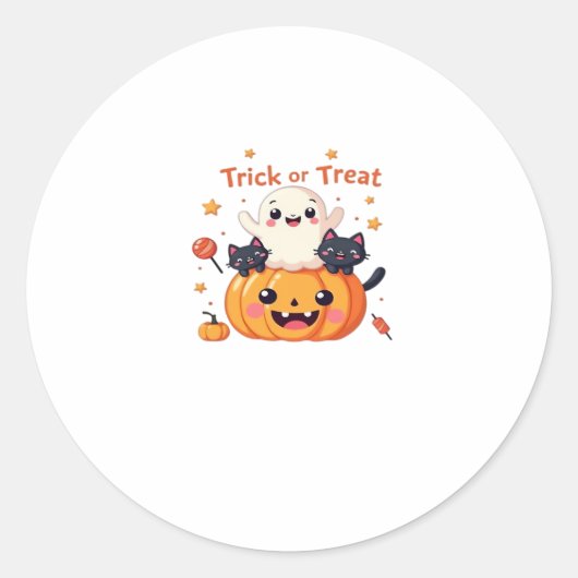 Niedliches Halloween - Kawaii Ghost und Black Cats Runder Aufkleber (Vorderseite)