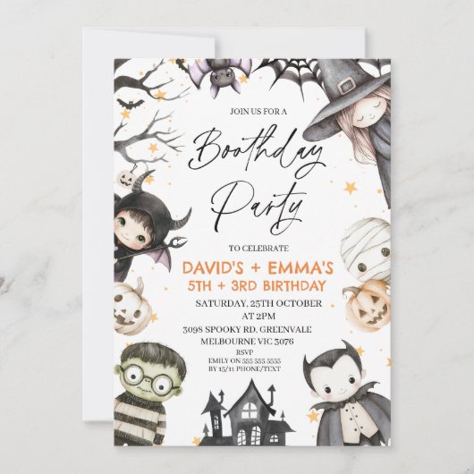 Niedliches Halloween Kids Boothday Party Join Birt Einladung (Vorderseite)