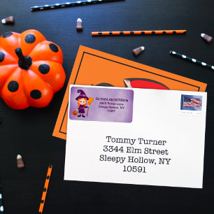 Niedliches Halloween Kid's Costume Party Hexe Adressaufkleber