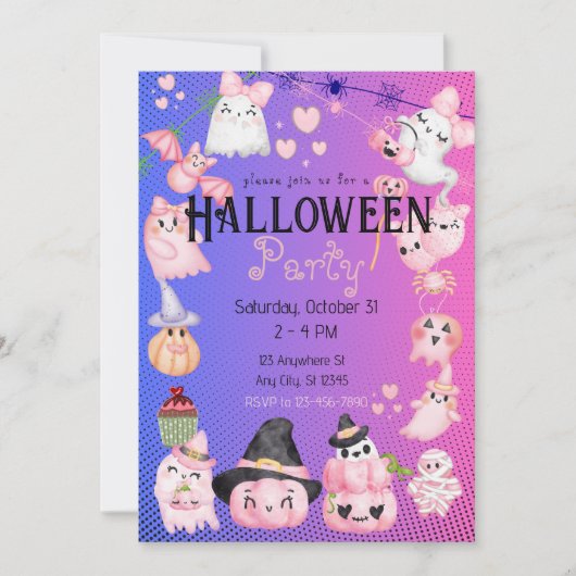 Niedliches Halloween Kids Halloween-Party Kawaii P Einladung (Vorderseite)