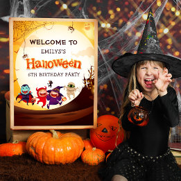 Niedliches Halloween Kids Orange Geburtstagsparty  Poster