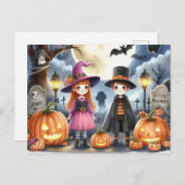 Niedliches Halloween Kids Watercolor Postkarte (Vorne/Hinten)