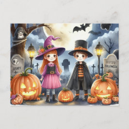 Niedliches Halloween Kids Watercolor Postkarte