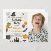 Niedliches Halloween Kinder Party Einladung mit Fo (Vorne/Hinten)