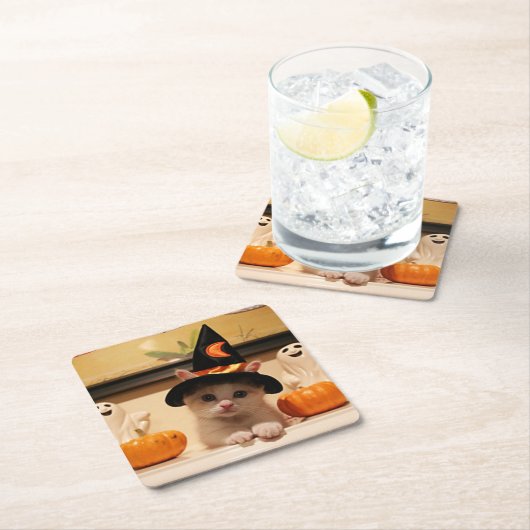 Niedliches Halloween-Kitten-Design Rechteckiger Pappuntersetzer (Vor Ort)