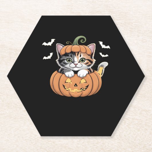 Niedliches Halloween Kitten in einem Kürbisklassis Untersetzer (Vorderseite)