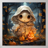 Niedliches Halloween Kleiner Geist mit Orange Pump Poster (Vorne)