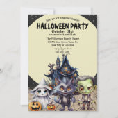 Niedliches Halloween-Kostüm-Party und Spuk Haus Einladung (Vorderseite)