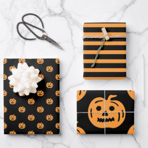 Niedliches Halloween Kürkin-Muster gemischt Geschenkpapier Set