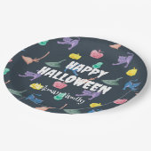 Niedliches Halloween mit Fledermäusen und Spinnen Pappteller (Schrägansicht)