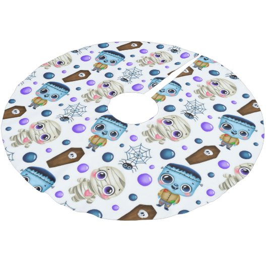 Niedliches Halloween-Monster-Muster Polyester Weihnachtsbaumdecke (Schrägansicht)